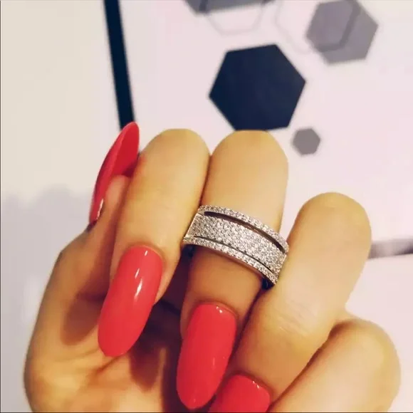 New Luxury 925 Silver Beautiful Diamond Eternity Elegant Ring - Picture 2 of 5